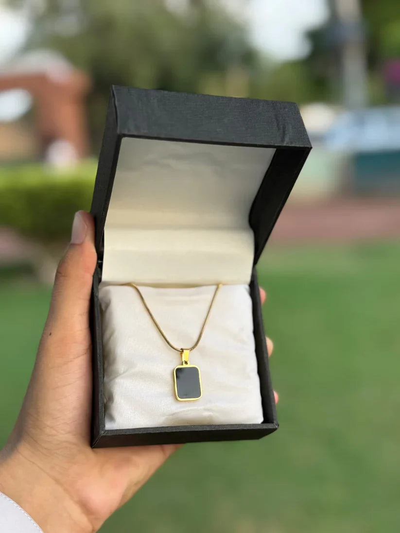 Double side onyx Pendant Necklace With Stainless Steel Chain for Men